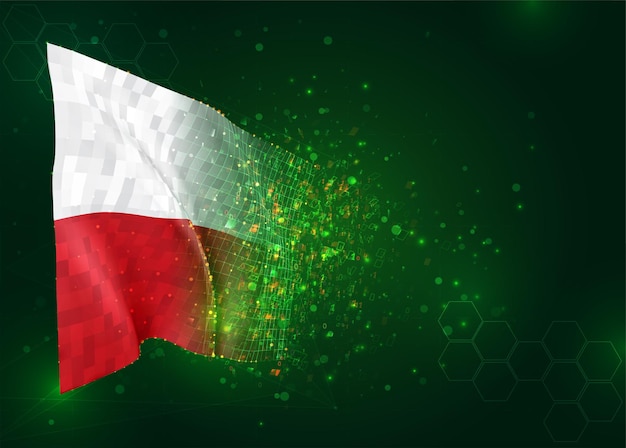 Poland, 3d flag on green background with polygons