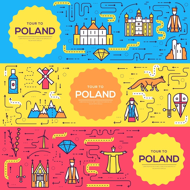 Poland cards thin line set