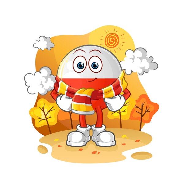 poland flag in the autumn. cartoon mascot vector