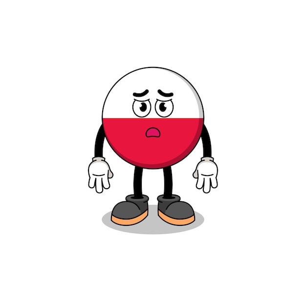 悲しい顔のキャラクターデザインとポーランドの旗の漫画イラスト