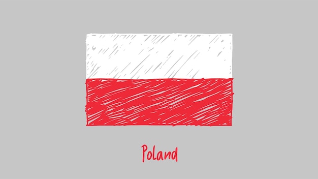 Poland Flag Colored Pencil or Marker Sketch Vector