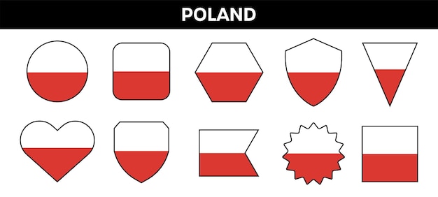 Colori della bandiera della polonia in diverse forme collezione di badge vettoriali polonia