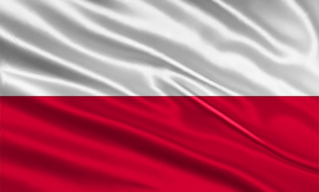 Poland flag design. Waving Poland flag made of satin or silk fabric. Vector Illustration.