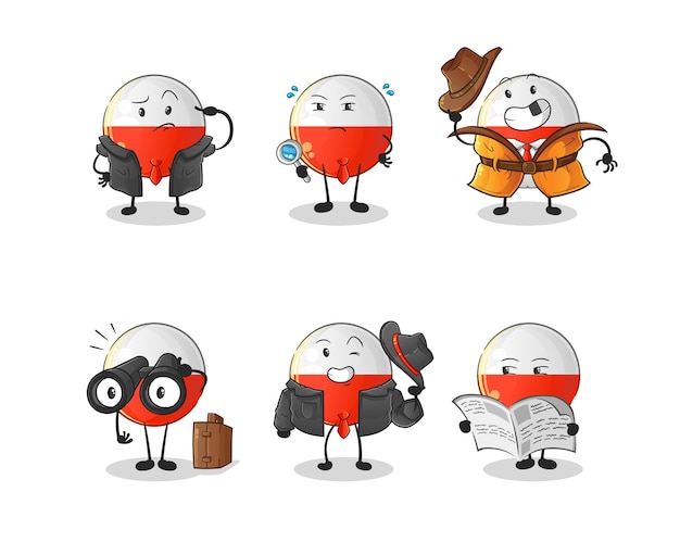 poland flag detective group character. cartoon mascot vector