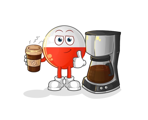 Poland flag drinking coffee illustration. character vector
