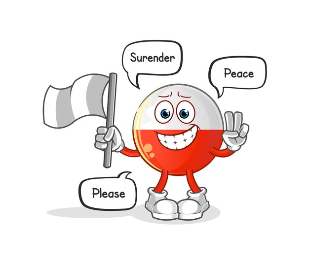 Poland flag hold surrender flag mascot. cartoon vector