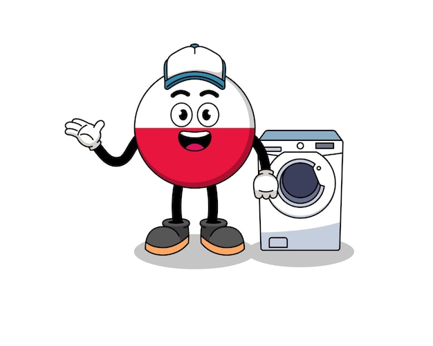 Poland flag illustration as a laundry man character design