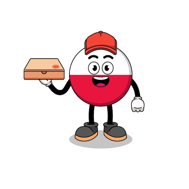 Poland flag illustration as a pizza deliveryman character design