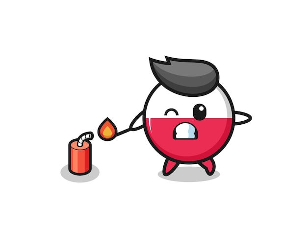 Poland flag mascot illustration playing firecracker , cute design