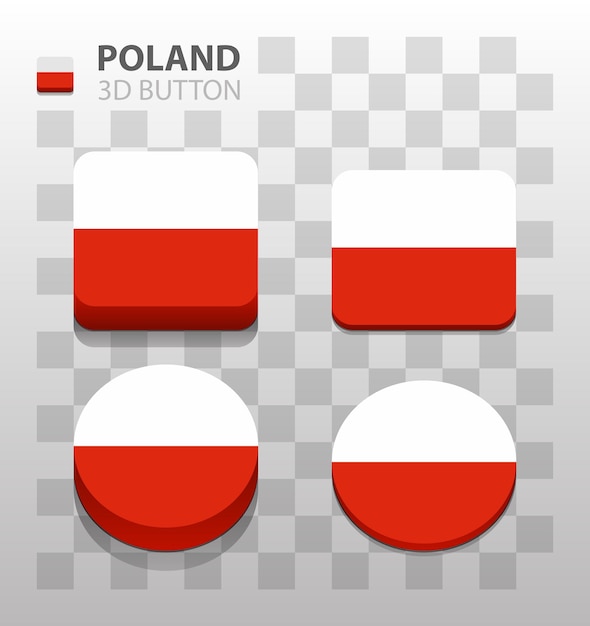 Poland flag. Square and Round 3d Button. Vector