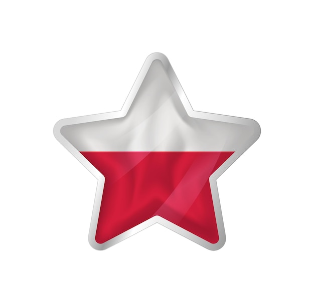 Флаг Польши в звезде. Кнопка звезда и шаблон флага. Простое редактирование и вектор в группах. Национальный флаг