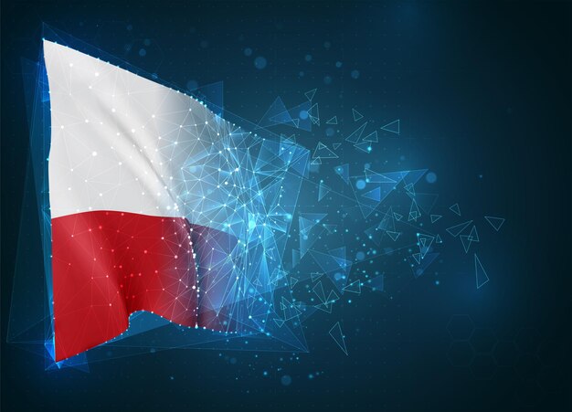 ポーランド、旗、青い背景の三角形のポリゴンからの仮想抽象的な3Dオブジェクト