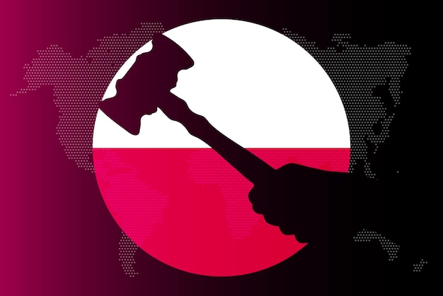 Poland flag with judge gavel corruption concept law or legal result news banner