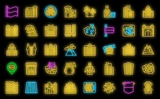 Poland icons set vector neon