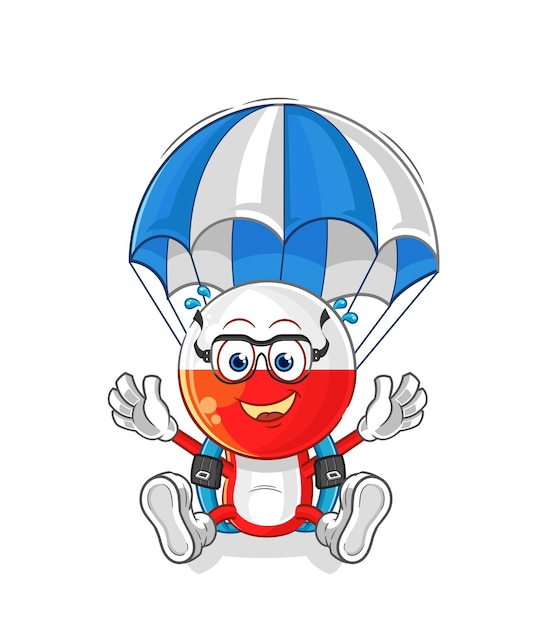 Poland skydiving character cartoon mascot vector