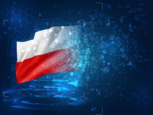 Poland, vector 3d flag on blue background with hud interfaces