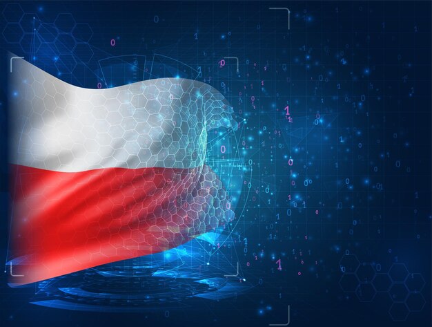 Vector poland, vector 3d flag on blue background with hud interfaces