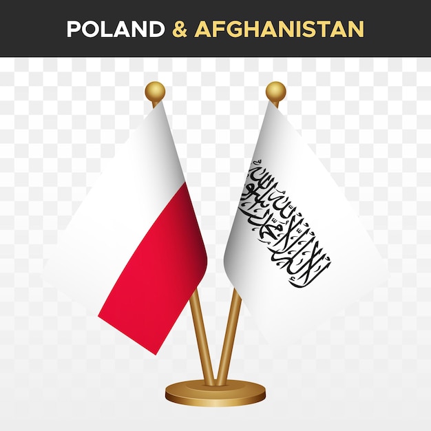 Poland vs Afghanistan flags 3d standing desk flag of Poland vector illustration