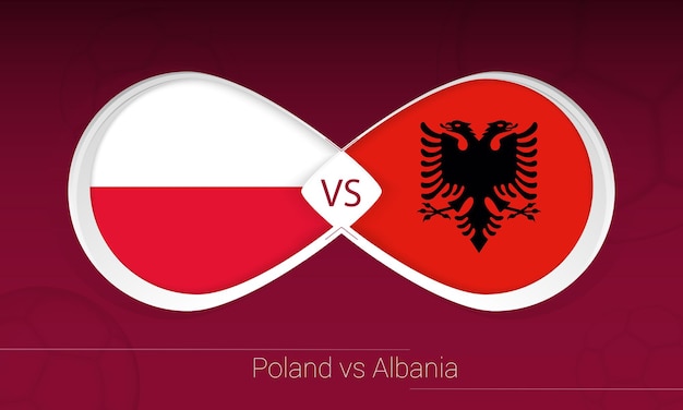 Poland vs albania in football competition, group i. versus icon on football background.