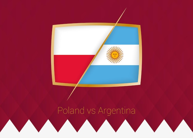 Poland vs argentina group stage icon of football competition on burgundy background