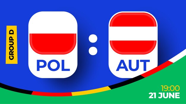 Vettore polonia vs austria calcio partita 2024 contro partita campionato fase a gironi 2024 contro squadre competizione di campionato di sfondo sportivo