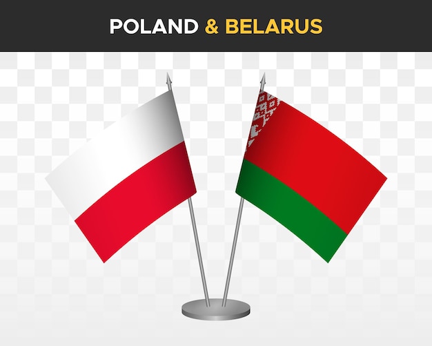 Poland vs belarus desk flags mockup isolated 3d vector illustration polish table flag