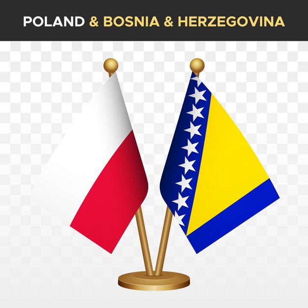 Vector poland vs bosnia herzegovina flags 3d standing desk flag of poland vector illustration