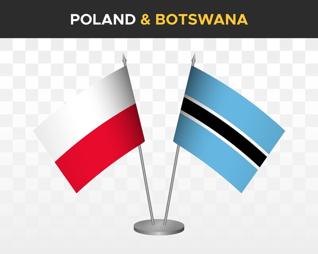 Poland vs botswana desk flags mockup isolated 3d vector illustration polish table flag