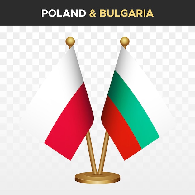 Vettore bandiere polonia vs bulgaria bandiera polacca a scrivania in piedi 3d illustrazione vettoriale