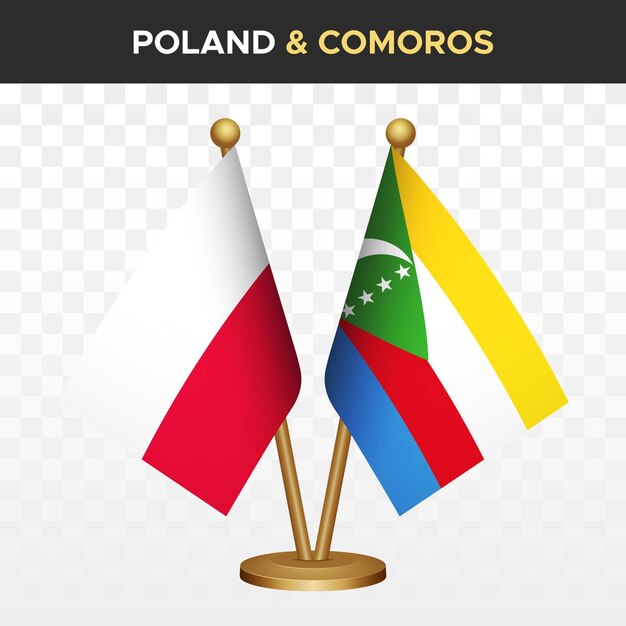 Poland vs comoros flags 3d standing desk flag of poland vector illustration