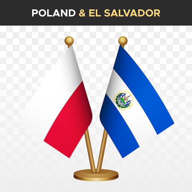Vettore bandiere polonia vs el salvador bandiera polacca 3d a scrivania in piedi illustrazione vettoriale