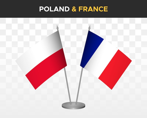 Poland vs france desk flags mockup isolated 3d vector illustration polish table flag