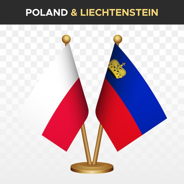 Poland vs liechtenstein flags 3d standing desk flag of poland vector illustration