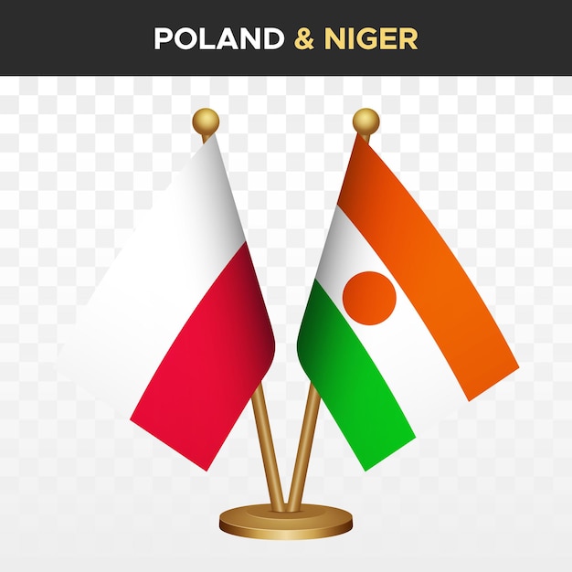 Poland vs Niger flags 3d standing desk flag of Poland vector illustration