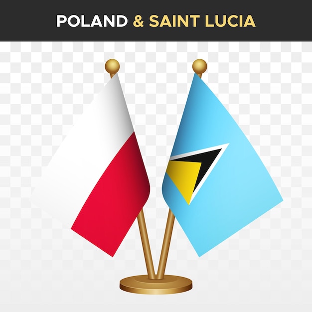 Poland vs saint lucia flags 3d standing desk flag of poland vector illustration