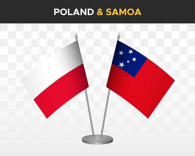 ポーランド対サモア デスク フラグ モックアップ分離 3 d ベクトル イラスト ポーランド テーブル フラグ