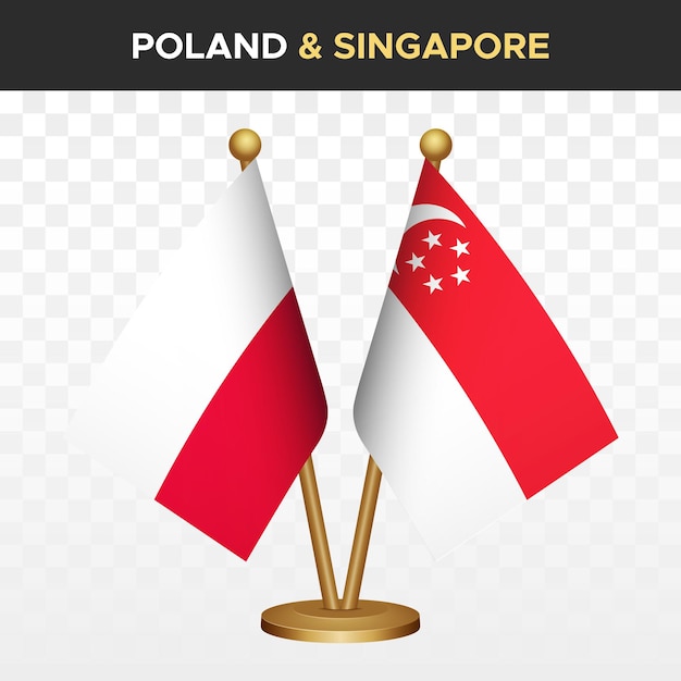 Poland vs Singapore flags 3d standing desk flag of Poland vector illustration