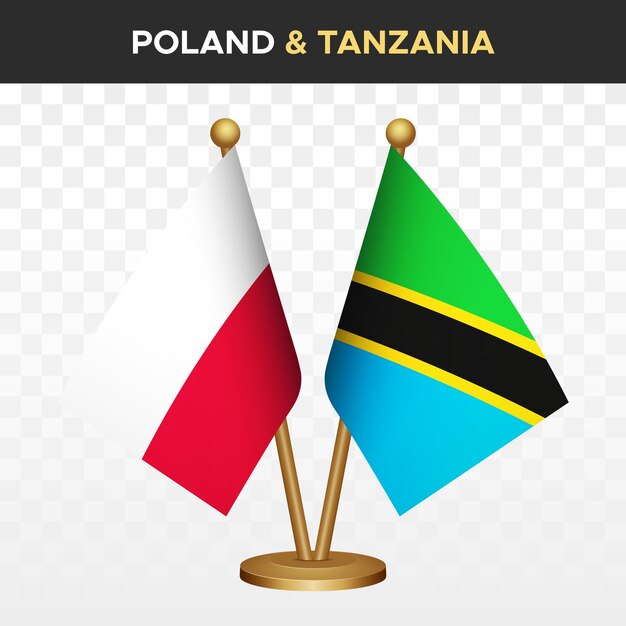 Vector poland vs tanzania flags 3d standing desk flag of poland vector illustration