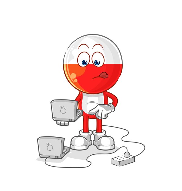 Poland with laptop mascot cartoon vector