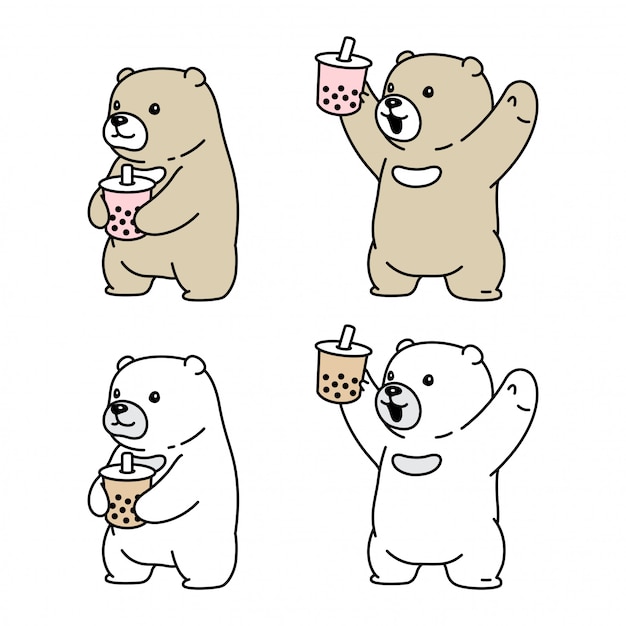 polar bear boba milk tea cartoon animal illustration