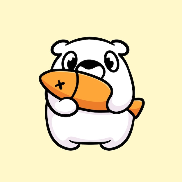 Polar Bear Bring Fish Cartoon Mascot Vector Funny Happiness Lovers Love Cute