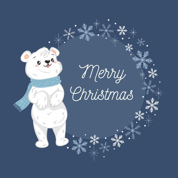 polar bear christmas card in blue colors