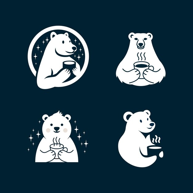 Vector polar bear coffee logo icon illustration design