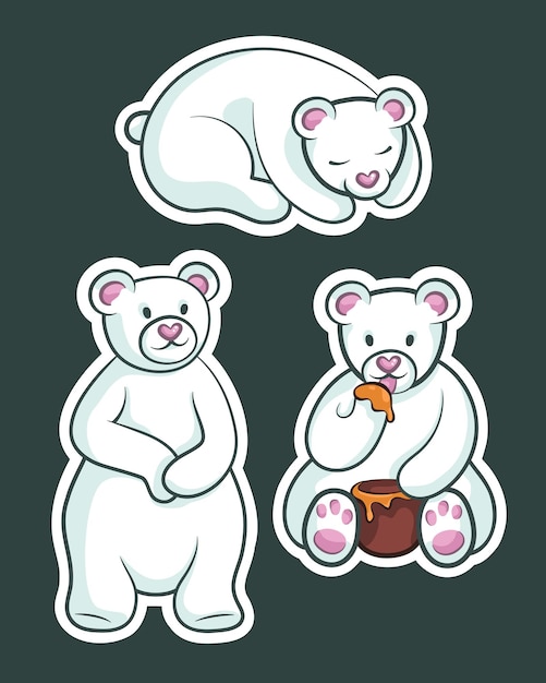 Polar bear Cute bear set Hand drawn vector illustration of a cute bear