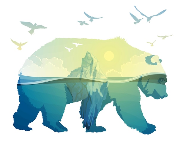 Polar bear global warming double exposure