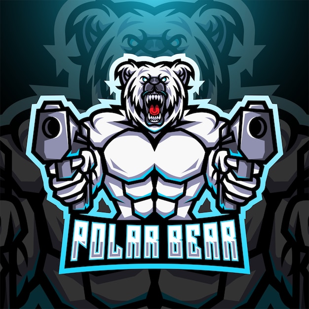 Logo della mascotte dell'esport di gunner dell'orso polare