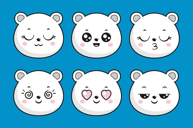 Vector polar bear head face emoji sticker part 2