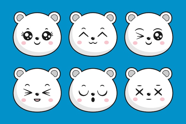 Vector polar bear head face emoji sticker part3