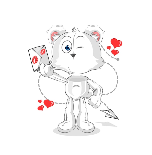 Белый медведь держит вектор символа любовного письма