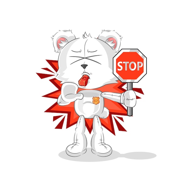 Polar bear holding stop sign cartoon mascot vector
